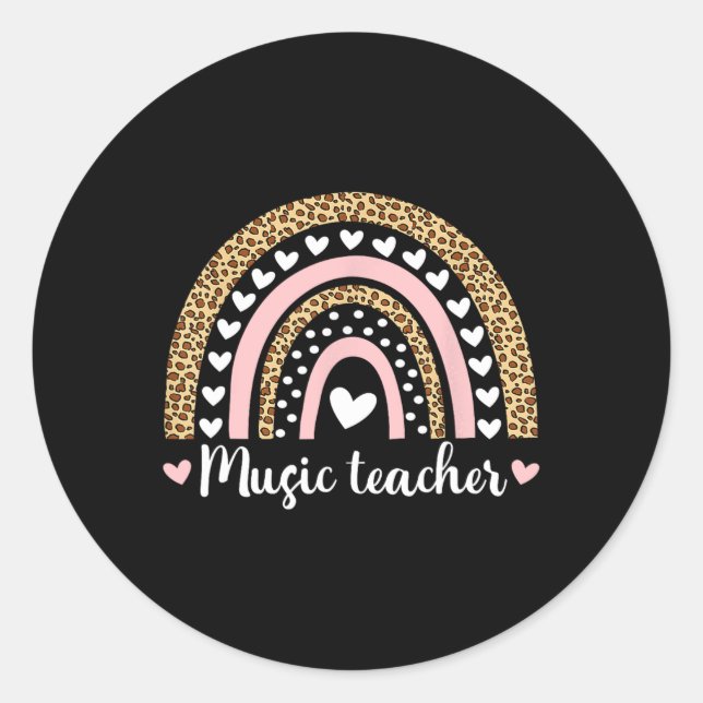 Sticker Rond Professeur De Musique Leopard Boho Rainbow 100 Jou (Devant)
