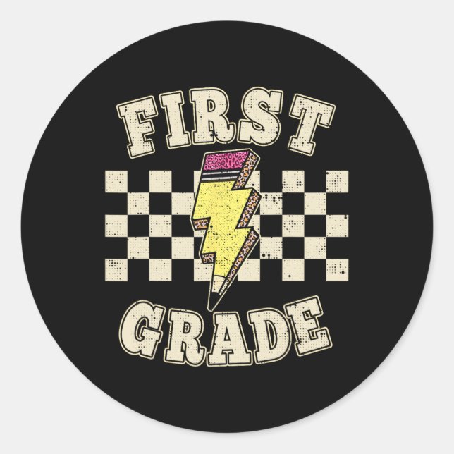 Sticker Rond Professeur de première année rétro éclair Pencil B (Devant)