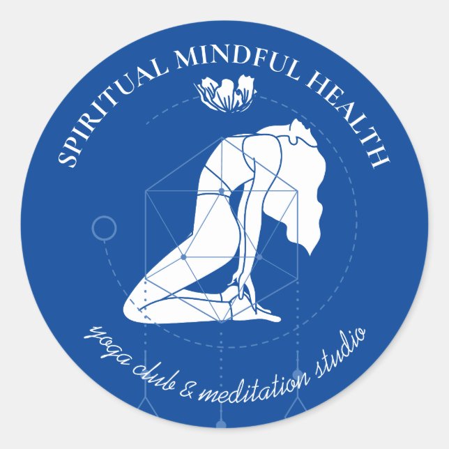 Sticker Rond Professeur de Yoga de Méditation Chakra Bleu Marin (Devant)