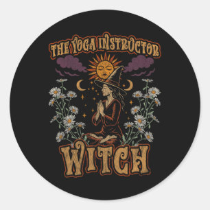 Sticker Rond Professeur de yoga sorcière Vie pleine conscience,