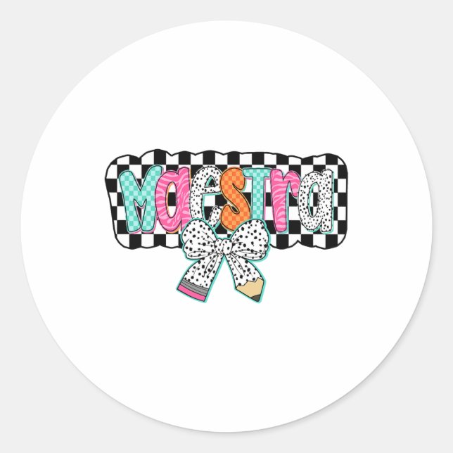 Sticker Rond Professeur d'espagnol Maestra Ck À l'école Crayon  (Devant)