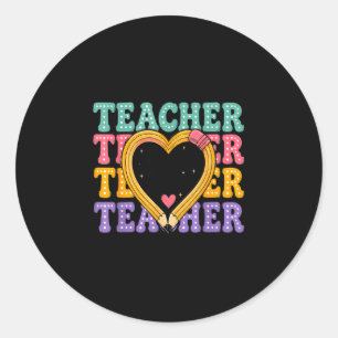 Sticker Rond Professeur d'études sociales crayon cœur léopard d