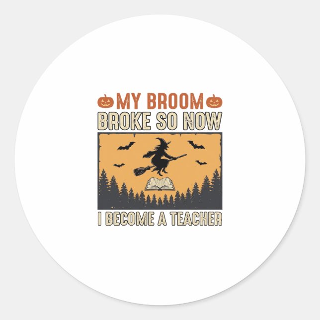 Sticker Rond Professeur d'Halloween Balai Cassa Conception Vint (Devant)