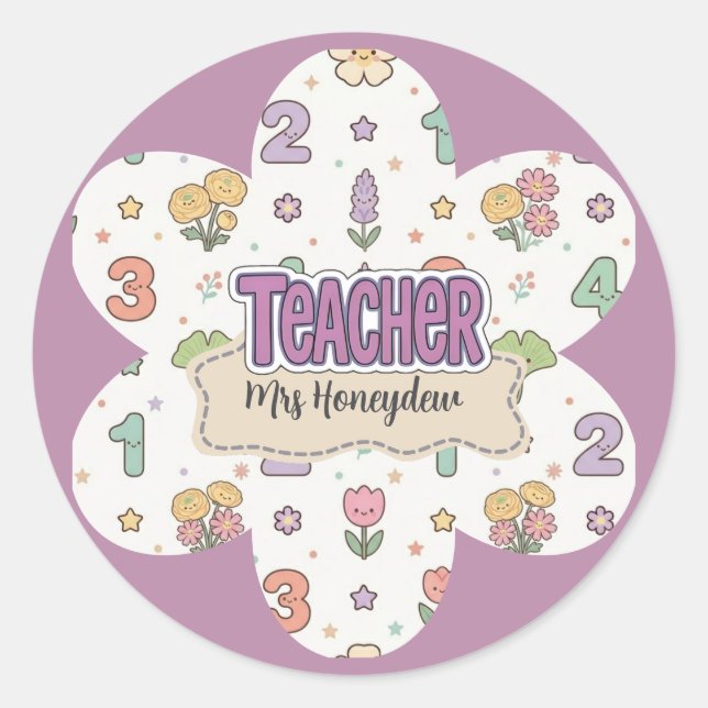 Sticker Rond Professeur École Chiffres Motif Violet  (Devant)