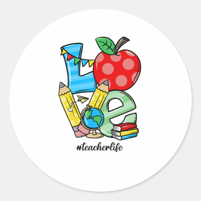 Sticker Rond Professeur Enseignant Des Choses Amour Symbole De  (Devant)