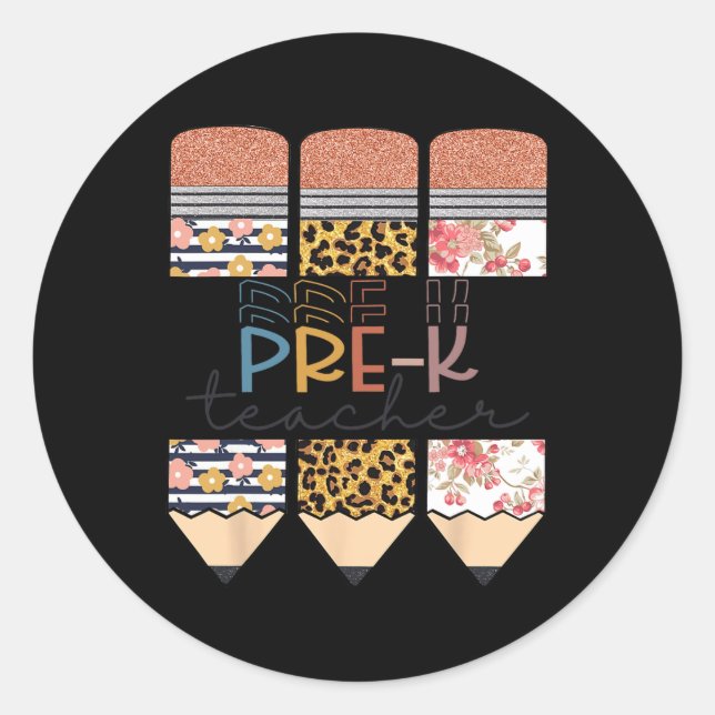 Sticker Rond Professeur Fun Leopard Pencil Joyeux Premier Jour  (Devant)