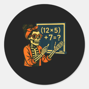 Sticker Rond Professeur Halloween Six Sept Mème 6 7 Squelette S