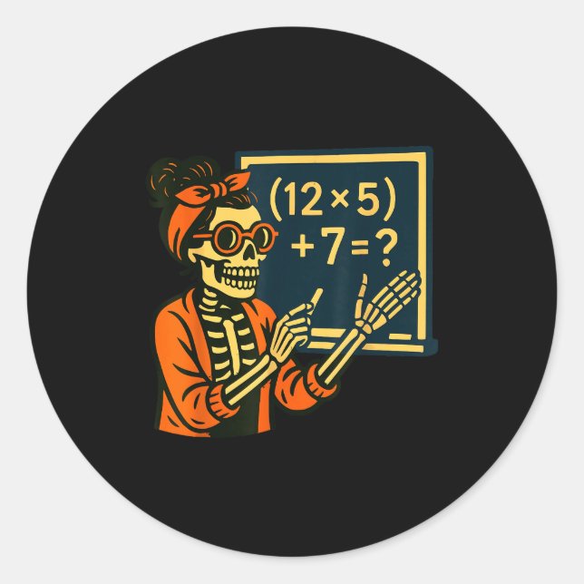 Sticker Rond Professeur Halloween Six Sept Mème 6 7 Squelette S (Devant)