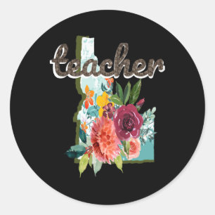 Sticker Rond Professeur Idaho Aquarelle Fleur Mignonne Éducateu
