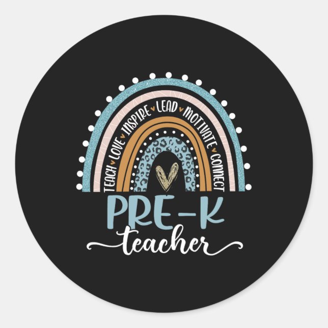 Sticker Rond Professeur Leopard Boho Rainbow Retour À L'École (Devant)