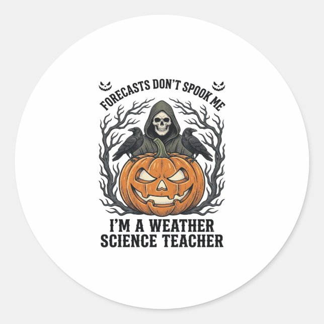 Sticker Rond Professeur Météo Halloween Épouvantable Faucheur C (Devant)