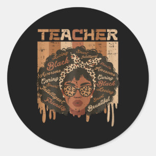 Sticker Rond Professeur Noir Cheveux Afro Mots Mois de l'Histoi