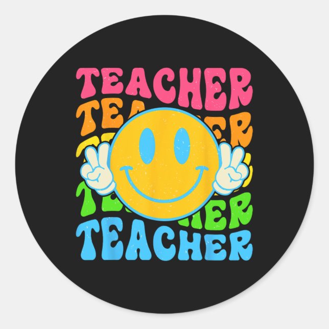 Sticker Rond Professeur rétro, joyeux visage sourire - école pr (Devant)