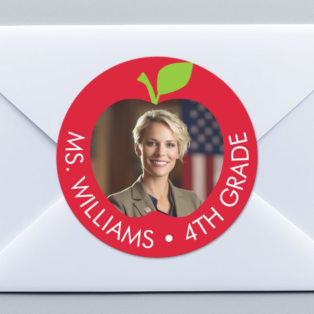 Sticker Rond Professeur sur mesure et qualité - Pomme avec phot (Custom Sticker for Party Favors, Classroom Identification or Envelopes)