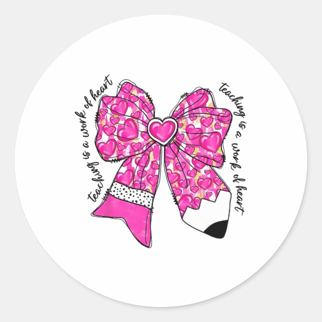 Sticker Rond Professeur Valentine Coquette Bow Pencil (Devant)