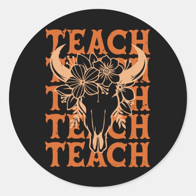 Sticker Rond Professeur Western Boho Wild West Crâne de Taureau (Devant)