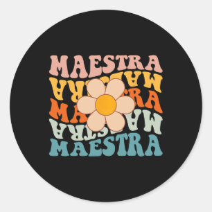 Sticker Rond Professeure d'espagnol Groovy Maestra Retour à l'é