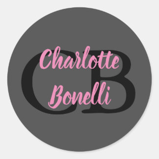 Sticker Rond Professional Modern Monogram Name Minimalist