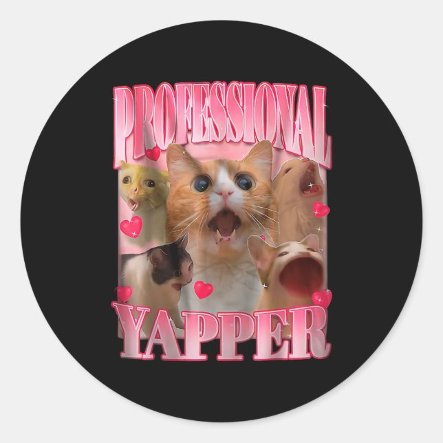 Sticker Rond Professional Yapper Cat Funny Oddly Specific Dank  (Devant)