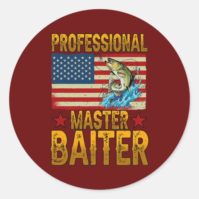 Sticker Rond Professionnel Master Baiter Pêcheur Américain (Devant)