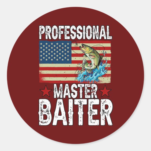 Sticker Rond Professionnel Master Baiter Pêcheur Américain (Devant)