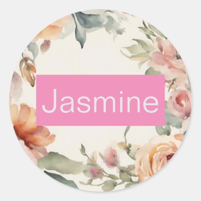 Sticker Rond Professionnel minimaliste Rose Nom Floral (Devant)
