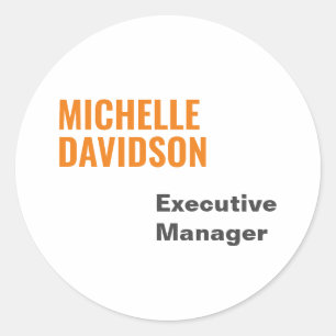 Sticker Rond Professionnel Moderne Orange Blanc Minimaliste Pla