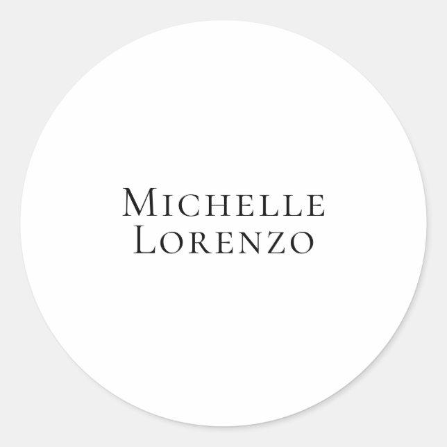 Sticker Rond Professionnel Moderne Simple Clair Nom Noir Blanc (Devant)