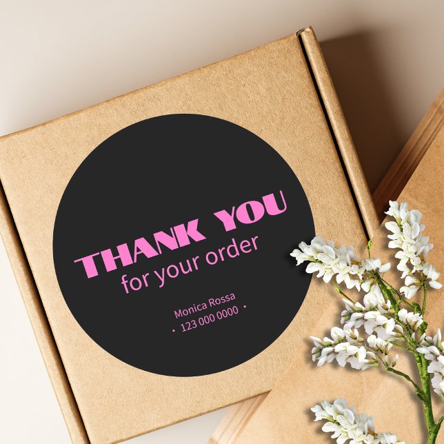 Sticker Rond Professionnel Simple Moderne Neon Rose Noir (Créateur téléchargé)