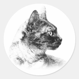 Sticker Rond Profil élégant de Stella le chat gris