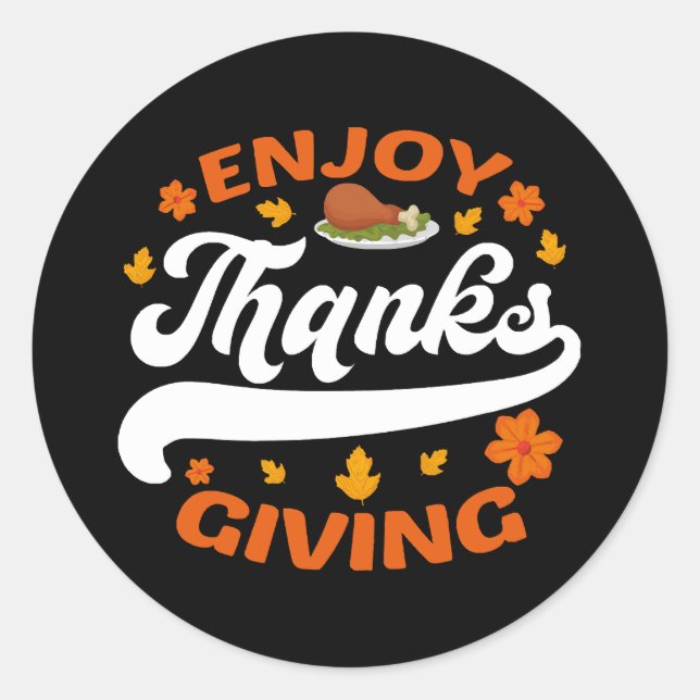 Sticker Rond profiter de la nourriture de thanksgiving dinde re (Devant)