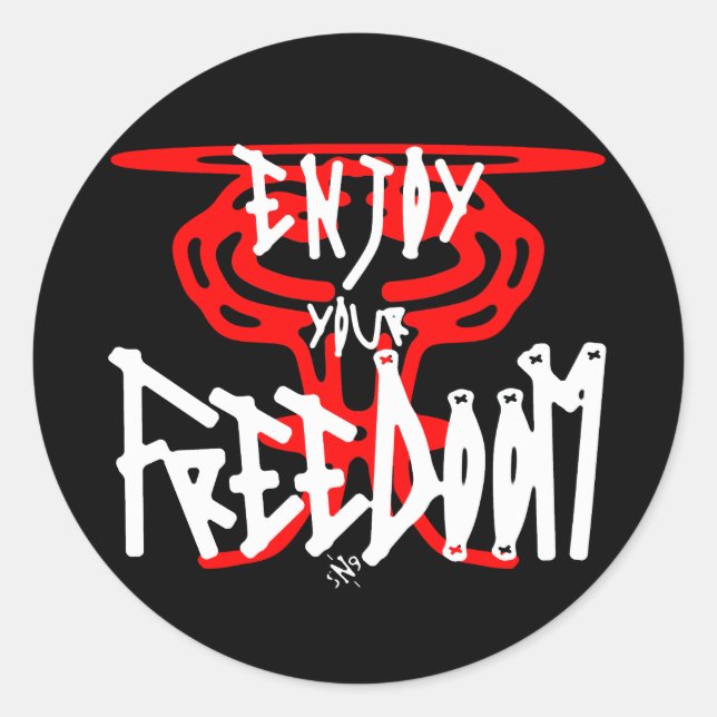 Sticker Rond Profitez de votre FreeDoom (Devant)