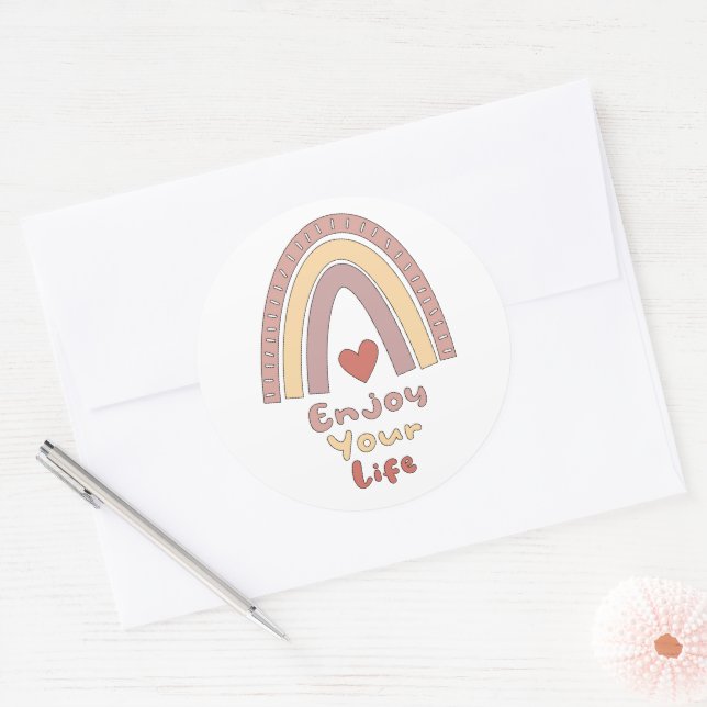 Sticker Rond Profitez de votre vie motivationnelle coloré boho  (Enveloppe)