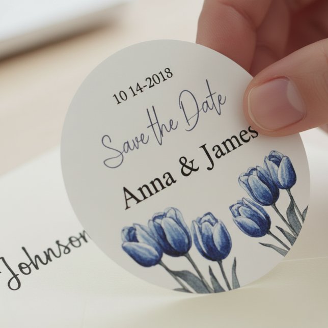 Sticker Rond Programme de mariage Delft Blue Tulip (Créateur téléchargé)