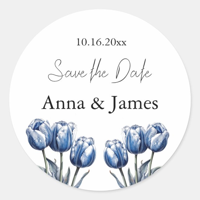 Sticker Rond Programme de mariage Tulipe Bleue de Delft (Devant)