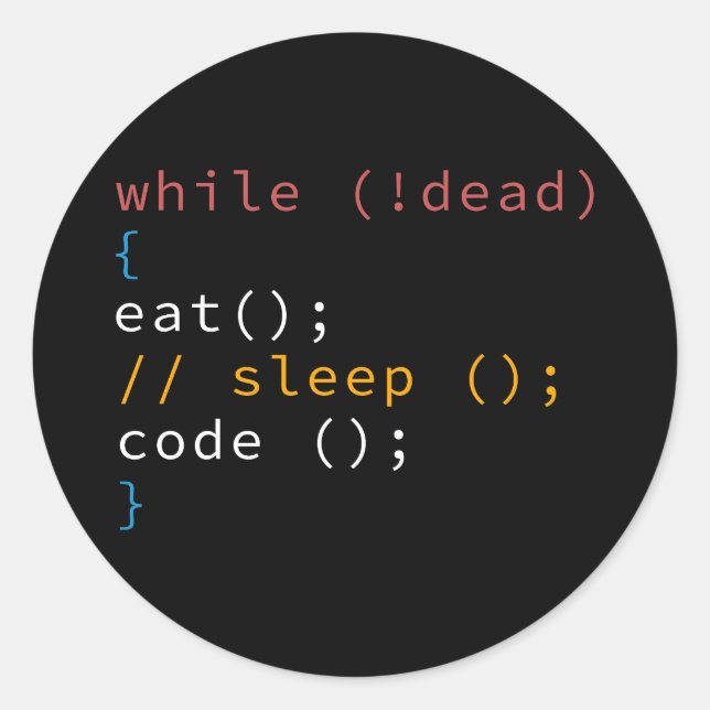 Sticker Rond Programme Eat Code Sleep (Devant)