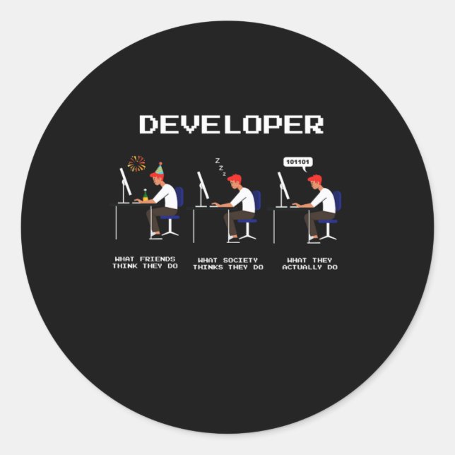 Sticker Rond Programmeur développeur Coder ordinateur Geek Nerd (Devant)