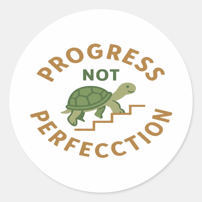 Sticker Rond Progress not Perfection - Cute Turtle Motivational (Devant)