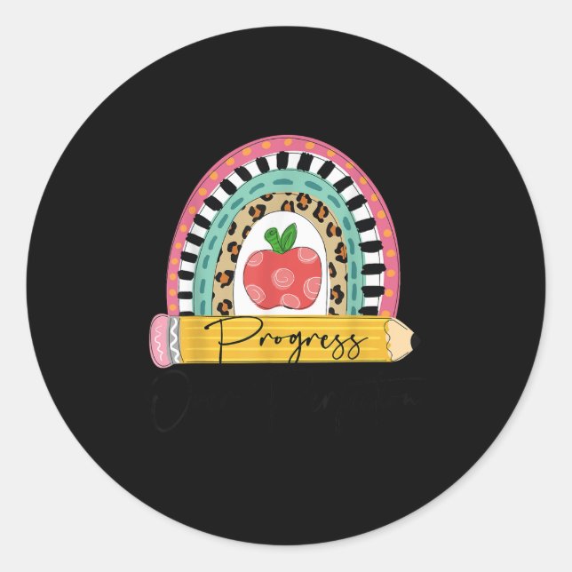 Sticker Rond Progress Over Perfection Rainbow Pencil Motivation (Devant)