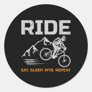 Sticker Rond Promenade à vélo de montagne Manger Dormir Mtb Rép