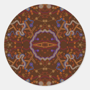 Sticker Rond Promenade aborigène australienne avec traces anima