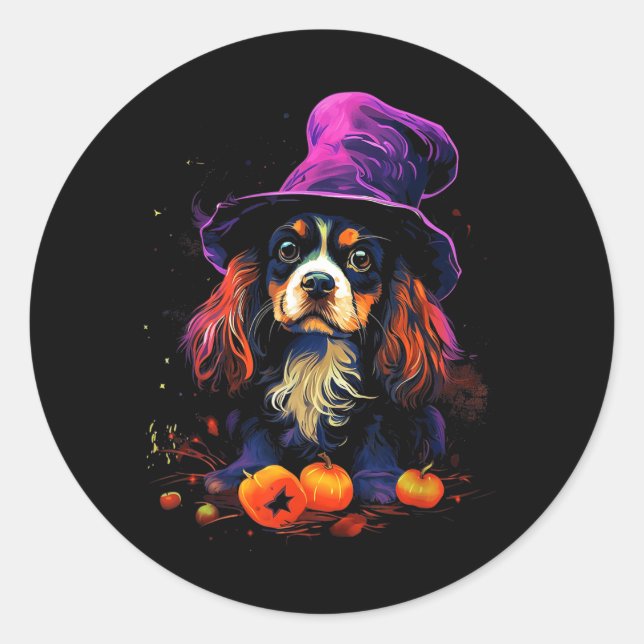Sticker Rond Promenade de chien Cavalier King Charles Spaniel H (Devant)