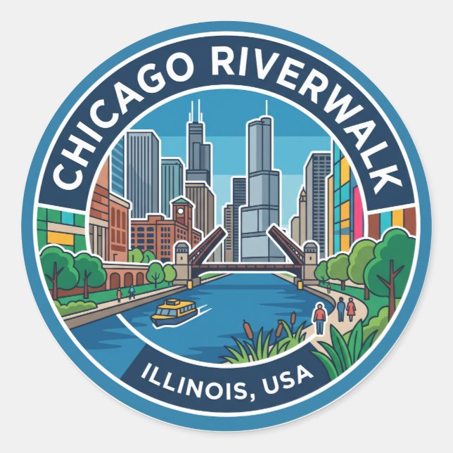 Sticker Rond Promenade du Chicago Riverwalk Illinois (Devant)