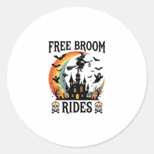 Sticker Rond Promenades en balai gratuites Halloween Sorcière C