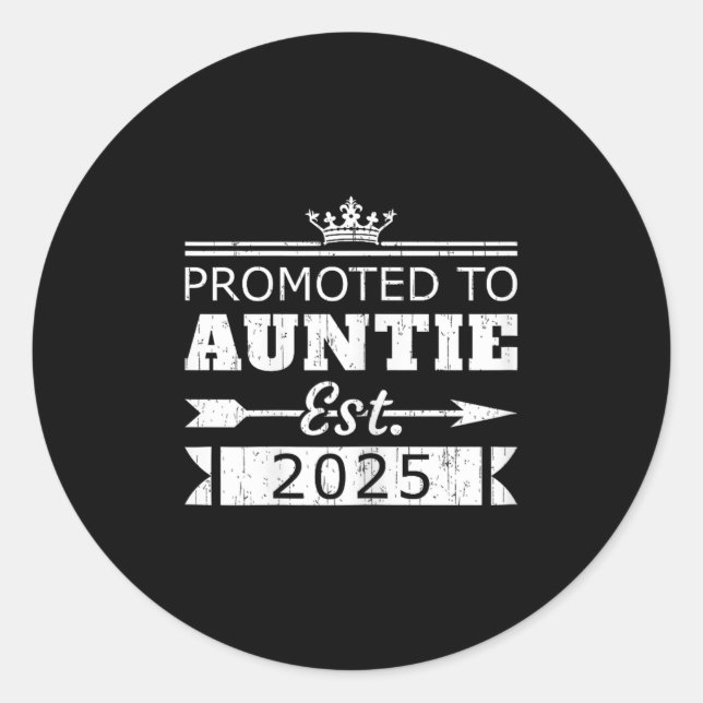 Sticker Rond Promoted To Auntie Est 2025 Funny New Aunt Reveal  (Devant)