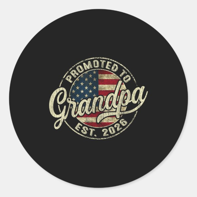 Sticker Rond Promoted To Grandpa 2026 Expecting Baby Usa Flag G (Devant)
