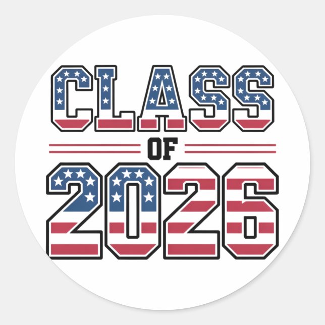 Sticker Rond Promotion 2026 Drapeau USA Diplômé (Devant)