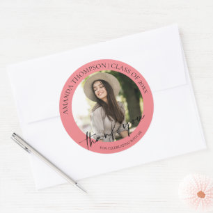 Sticker Rond Promotion 2026 Photo Rose Remerciements de Diplômé