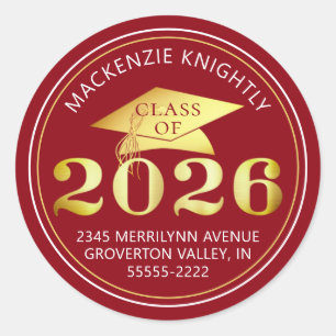 Sticker Rond Promotion 2026 Rouge Or Adresse de Retour