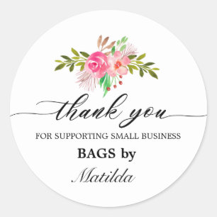 Sticker Rond Promotion Élégante du Merci Floral Rose
